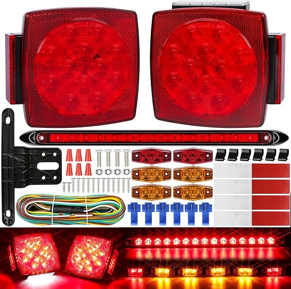 Low Profile Submersible LED Trailer Light Kit for Trailer Boat | Super Bright Brake Stop Turn Reverse Tail License Lights for Under 80 Inch Trailer Boat Utility Trailer Marine Camper RV
