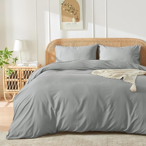 JELLYMONI Duvet Cover Full Size - Gray 3pcs Soft Microfiber Breathable Bedding 1pc Comforter Cover 8090in with Zipper Closure and 2pcs Pillowcases