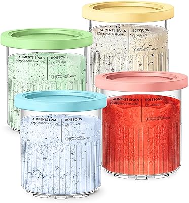 4Pack for Ninja Creami Deluxe Pints and Lids, 24OZ Ice Creamy Containers Storage for Ninja Creami Maker 11-in-1 NC501 NC500 Series Dishwasher Safe Reusable Leak Proof
