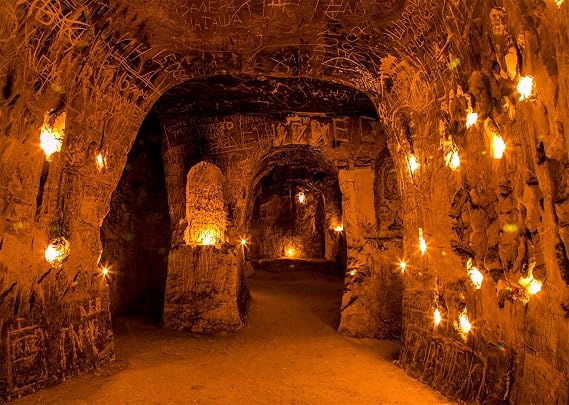 BELECO 15x10ft Fabric Abandoned Underground Cave Monastery Backdrop Ancient Cave Underground Church Background for Party Decorations Photo Props