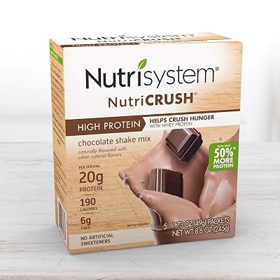 Nutrisystem NutriCRUSH Shake Mix - Chocolate, 20g Protein 20 ct Case - On The Go Protein Shakes to Support Healthy Weight Loss