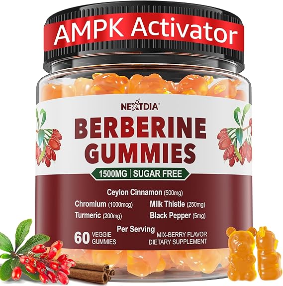 Berberine Gummies 1500mg + Ceylon Cinnamon, Natural GLP-1 Support, 60 Cts