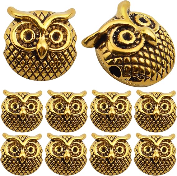 BronaGrand 30pcs Antique Golden Owl Spacer Beads Tibetan Alloy Animal Head Beads Loose Spacer Beads Jewelry Findings Accessories for DIY Bracelet Necklace Crafts Decor