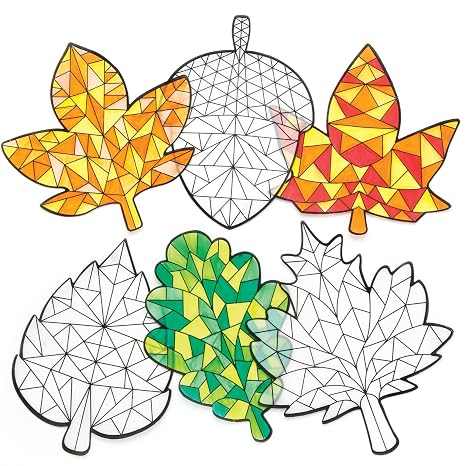 Baker Ross AR646 Autumn Color in Window Decorations - Pack of 12, Suncatcher Stained Glass Effect for Children to Make and Display