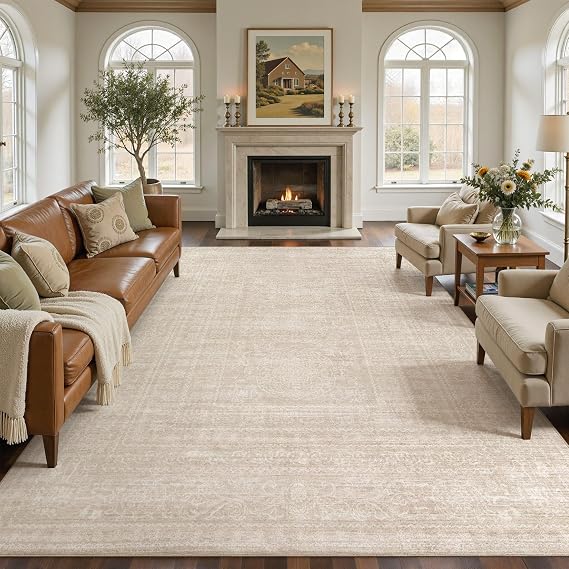 Nakagishi Neutral 8x10 Area Rugs for Living Room Washable, Beige