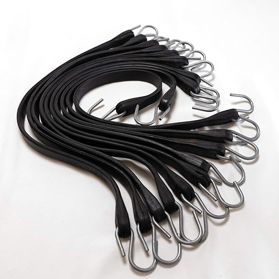 Natural Rubber Tarp Straps | JB | Bungee Cord Tie Down | 9 inch (Crimped 'S' hook - 50 pack)