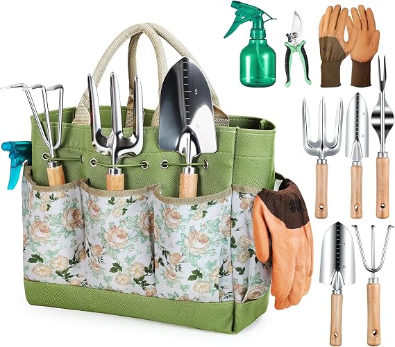 Grenebo Heavy Duty Gardening Tools with Handbag, Gardening Gifts for Women