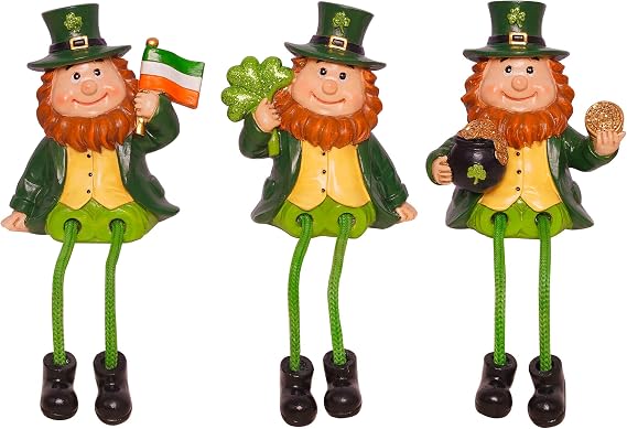 St Patricks Day Decorations Leprechaun Gnomes Small Figurine wit Gold Coins/Luck Shamrock/Irish Flag, St. Patrick's Day Gifts Resin Ornaments Statue for Party Home Table Decoration
