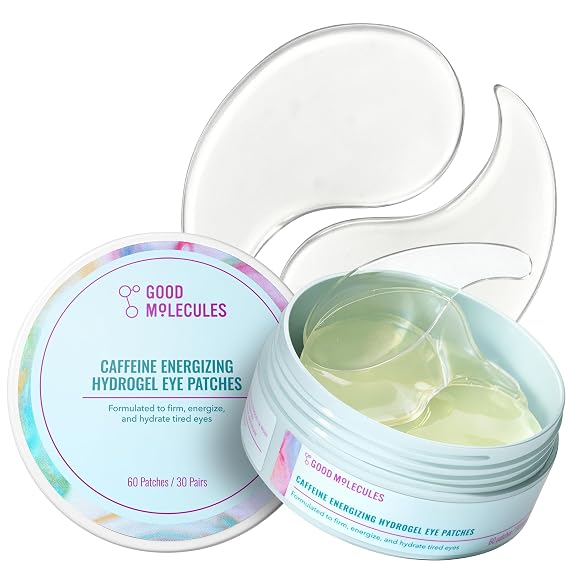 Good Molecules Caffeine Energizing Hydrogel Eye Patches - Eye Mask with Hyaluronic Acid Hydrate and Reduce Puffiness - Pack of 30, Skincare for Face