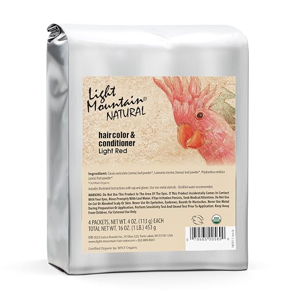 Light Mountain Henna Hair Color & Conditioner - Light Red Hair Dye for Men/Women, Organic Henna Leaf Powder and Botanicals, Chemical-Free, Semi-Permanent Hair Color, 16 Oz