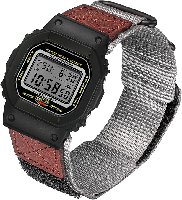 HEMSUT Quick Release 16mm Watch Band for Casio, Military Wide Nylon Leather Tactical Strap for GA-100, DW-5600, DW-6900, GW-M5610, and GBD-800 series and More