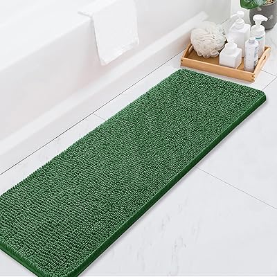 BOANKODU Bathroom Rugs 47x17, Extra Soft Absorbent Chenille Bath Rugs, PVC Backing Quick Dry, Machine Washable Bath Mats for Bathroom Floor, Tub and Shower, Home Decor Accessories,Dark Green