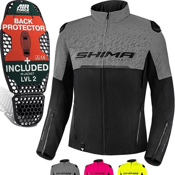 SHIMA Drift Motorbike Jackets for Women AirForce Back Protector Armour Riding Motorcycle Jacket Summer Bikers Ventilated Lightweight Armoured Textile Motorcycles (Womens, Grey, L)