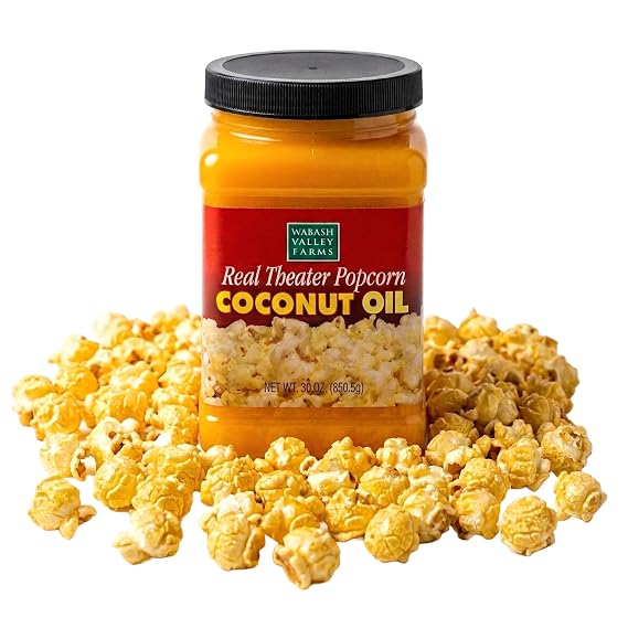 Wabash Valley Farms Coconut Popcorn Oil Real Theater Butter Flavored Coconut Oil Accessories For Popcorn Kernels, Theater-Style Snacks At Home, Certified Kosher Pareve (30 oz)