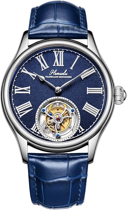 HEMUDU Original Tourbillon Movement Mechanical Skeleton Watches, Sapphire Stainless Steel Luxury Waterproof