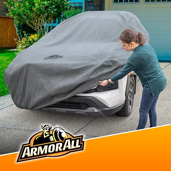 Armor All Car Cover Waterproof All Weather Heavy Duty SUV or CUV up to186 | Scratch-resistant soft lining, 6 secure straps, includes storage bag, works for Sun Rain Snow Hail Outdoor Indoor Protection