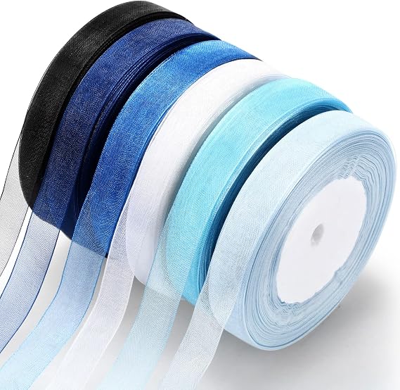 Shappy 6 Rolls Organza Ribbon, 0.6 Inch X 50 Yard Each Roll, Blue