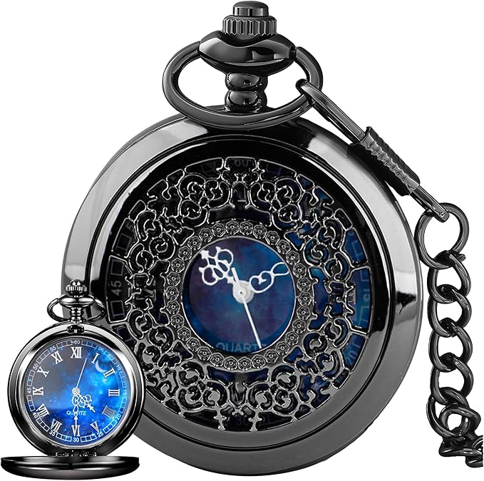 Tiong Roman Numerals Scale Quartz Pocket Watches with Chain Christmas Graduation Birthday Gifts Fathers Day