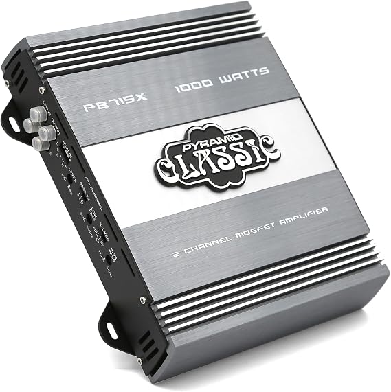 Pyramid PB715X 1000W 2-Channel Bridgeable Car Amplifier MOSFET Power Supply, Tri-Way Config, 13.8V DC, RCA Input, 90dB SNR, Car Mount, Thermal Protection