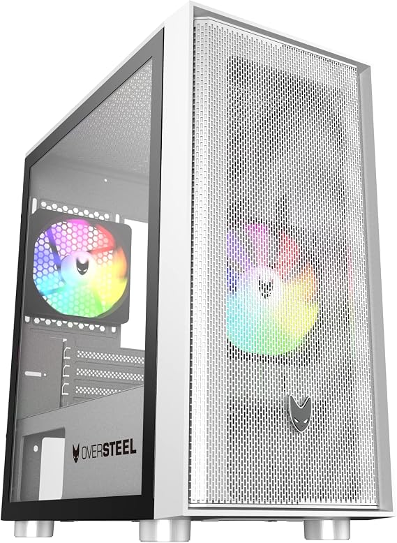 Oversteel - Aeris Gaming PC Gehäuse kompatibel mit Micro ATX und ITX Boards 2 120mm RGB Lüfter Mesh Front 2 Staubfilter gehärtetes Seitenglas USB 3.0 Weiß