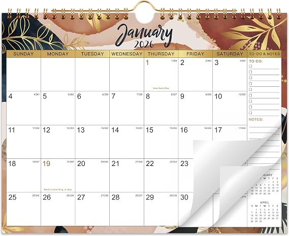 2026 Wall Calendar - 11" x 8.5", 2026 Calendar, 12 Monthly Wall Calendar 2026 from Jan.2026 - Dec.2026, 2026 Monthly Calendar, Twin-Wire Binding, Julian Dates, Hanging Loop, Premium Paper, Holiday