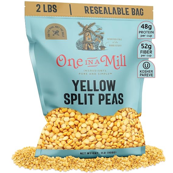 ONE IN A MILL Dried Yellow Split Peas 2LB Resealable Bag | For Soup, Stews, Curries | All-Natural Plant-Based Protein | OU Kosher