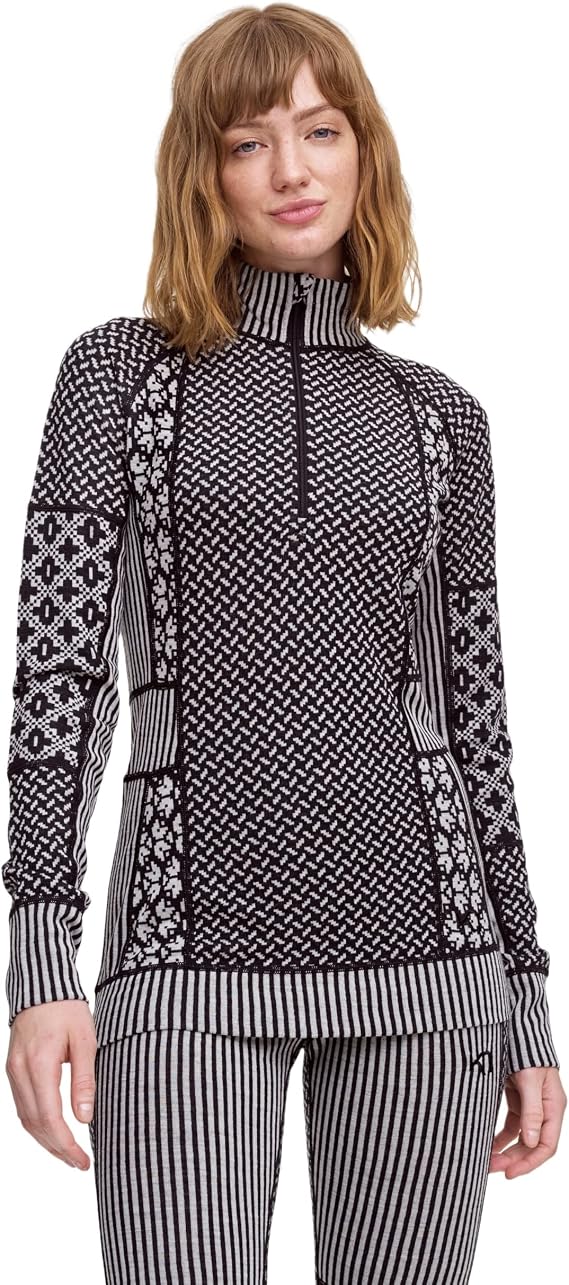Kari Traa Smekker Half Zip Women's Base Layer Top - 100% Merino Wool Fitted Long Sleeve Knit Thermal Shirt