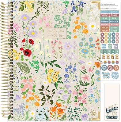 bloom daily planners HARDCOVER Planner 2025-2026 8.5 x 11 Academic Year July 2025 - July 2026 - Task Goal Organizer - Monthly & Weekly Inspirational Agenda Book - Garden Party, Beige