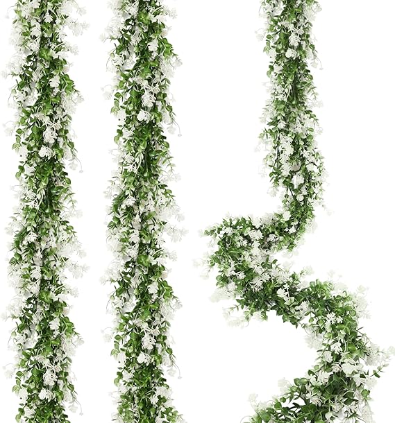 RECUTMS Faux Eucalyptus Garland Plant Fake Vine Artificial Hanging Flowers | Eucalyptus Leaves Greenery Vines for Wedding Backdrop Arch Wall Party Home Bedroom Decor Indoor Outdoor(White)