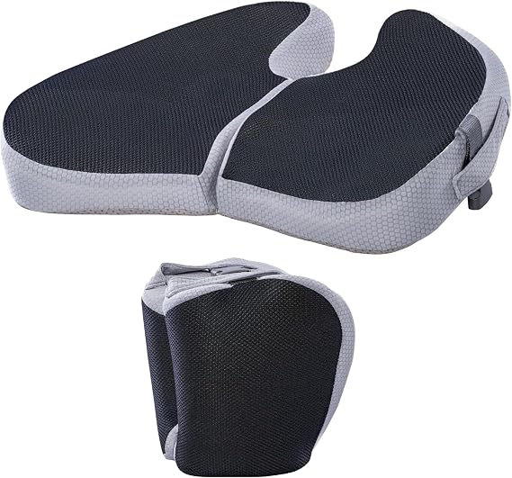 Travel Cushion Airplane Seat, Small Foldable Hemorrhoid Pillow | Compact Airplane Memory Foam Seat Cushion For Long Flights, Travel Essentials For Comfort, Sciatica Pain Relief