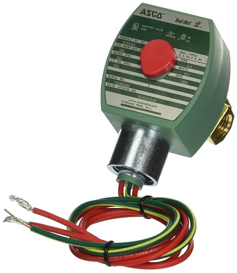 ASCO 8262H208-120/60,110/50 Brass Body Direct Acting General Service Solenoid Valve, 1/4" Pipe Size, 2-Way Normally Closed, Nitrile Butylene Sealing, 100 psi Maximum Air Operating Pressure, 7/32" Orif