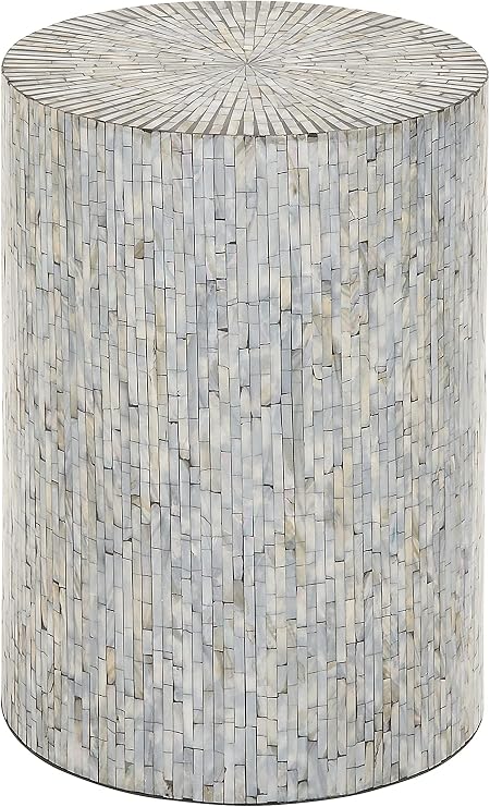 Deco 79 Mother of Pearl Shell Handmade Side End Accent Table Mosaic End Table, Side Table 14" x 14" x 20", Light Blue