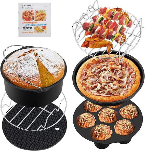 Flexzion Small Air Fryer Accessories Set, 7-Piece 7-Inch Baking Pan Kit