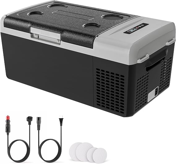 EKOJUCE 12V Refrigerator 16QT Portable Freezer Electric Cooler | -4F~68F Car Fridge, 12/24V DC & 100-240V AC for Camping, RV, Fishing, Travel & Home