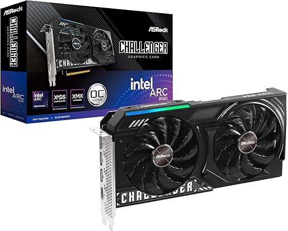 ASRock Intel ARC B580 Challenger 12GB OC GDDR6 19 Gbps 192 Bits 2740 MHz 650W 7680 x 4320 Dual Fan Graphics Card