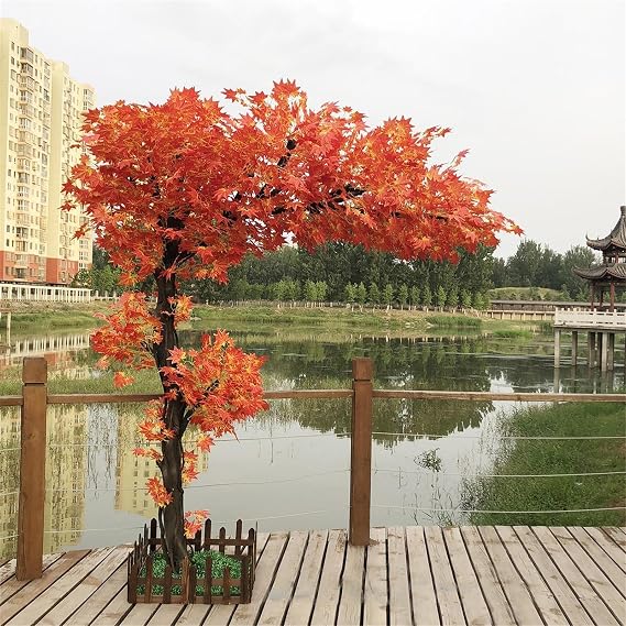 Red Simulation Tree Artificial Cherry Blossom Tree Artificial Maple Trees Artificial Plant Decoration Branch Fake Flower Tree Wishing Tree Indoor Outdoor,1x1m/3.2x3.2ft