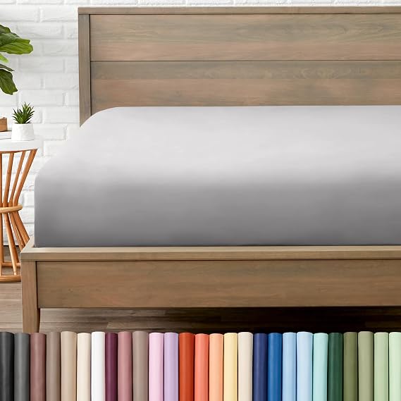 Bare Home Queen Fitted Sheet - 1800 Ultra-Soft (Queen, Light Grey)