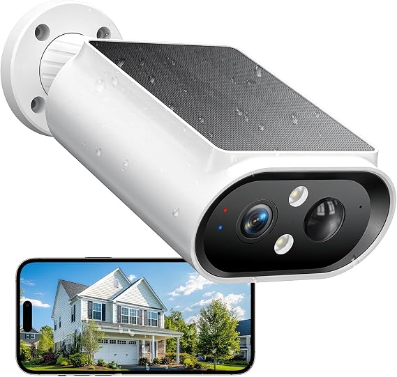 AlkiVision Solar Security Cameras Wireless Outdoor - 2K Night Color Vision Cameras for Home Security, AI Motion Detection, 360 View, Spotlight, 2-Way Audio, Siren, IP67 Waterproof, SD/Cloud Storage