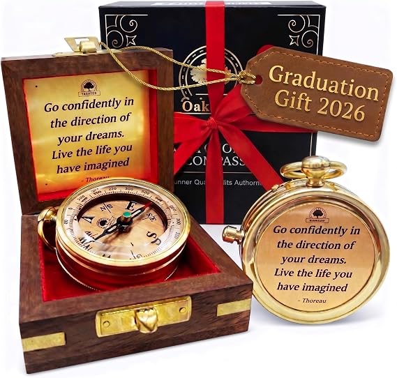 The Dream Chaser Compass - Go Confidently -2026 Unique Graduation Gifts for Him, College, High School, Cool Birthday Gift Idea for Son, Boys, Motivational Greeting Card Included