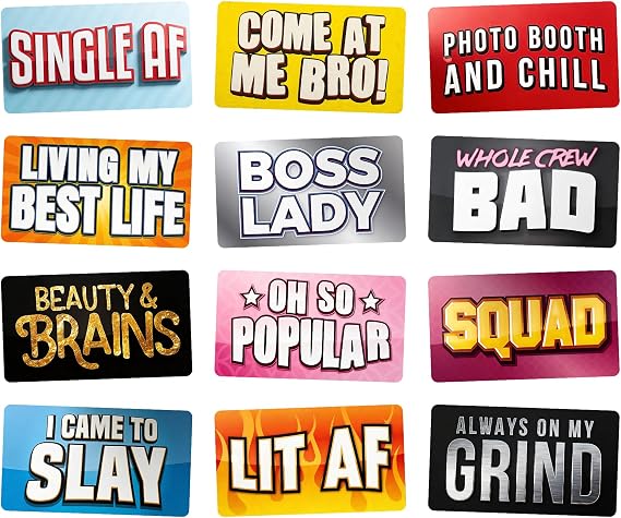 KING Props Lit AF Photo Booth Props 6 DoubleSided Colorful Party Sign Cutouts for Wedding, Birthday, Graduation & DIY Photo Booth Kits