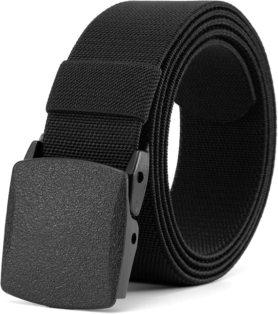 Non Metal Belts for Men Nylon Belt with Plastic Buckle, All Black