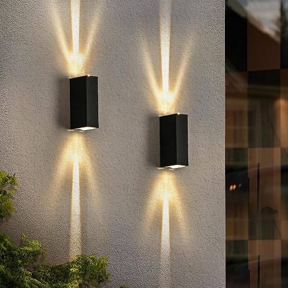 LED Outdoor Light Wall LED Wall Light Outdoor 6 W Outdoor Lighting Waterproof IP65 Wall Lamp Outdoor Warm White 3000 K Up Down Small Aluminium for Inner House Wall Hallway Patio Black 2 Pieces [Energy Class E]