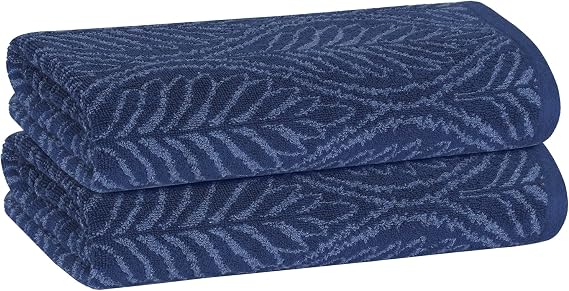 2 Pack Leaf Hand Towel, Bath Towel, and Bath Sheet, 100% Cotton Yarn Dyed, Lux Drying Experience, Great for Hands and Body, Perfect for Spa & Home Use (Navy, Bath Towel)