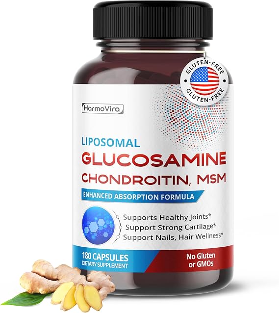 Liposomal GLUCOSAMINE CHONDROITIN, MSM - Support Healthy Joints, Strong Cartilage, Nails, Hair - 180 Days Supply