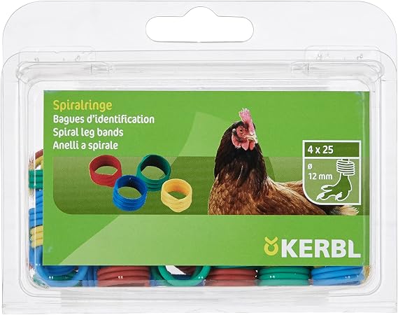 Kerbl Spiral Leg Bands (Pack of 100), Multicolored, 12 mm | Spiral leg bands for birds. 12 mm. Multicolored 100 per pack. For poultry identification.