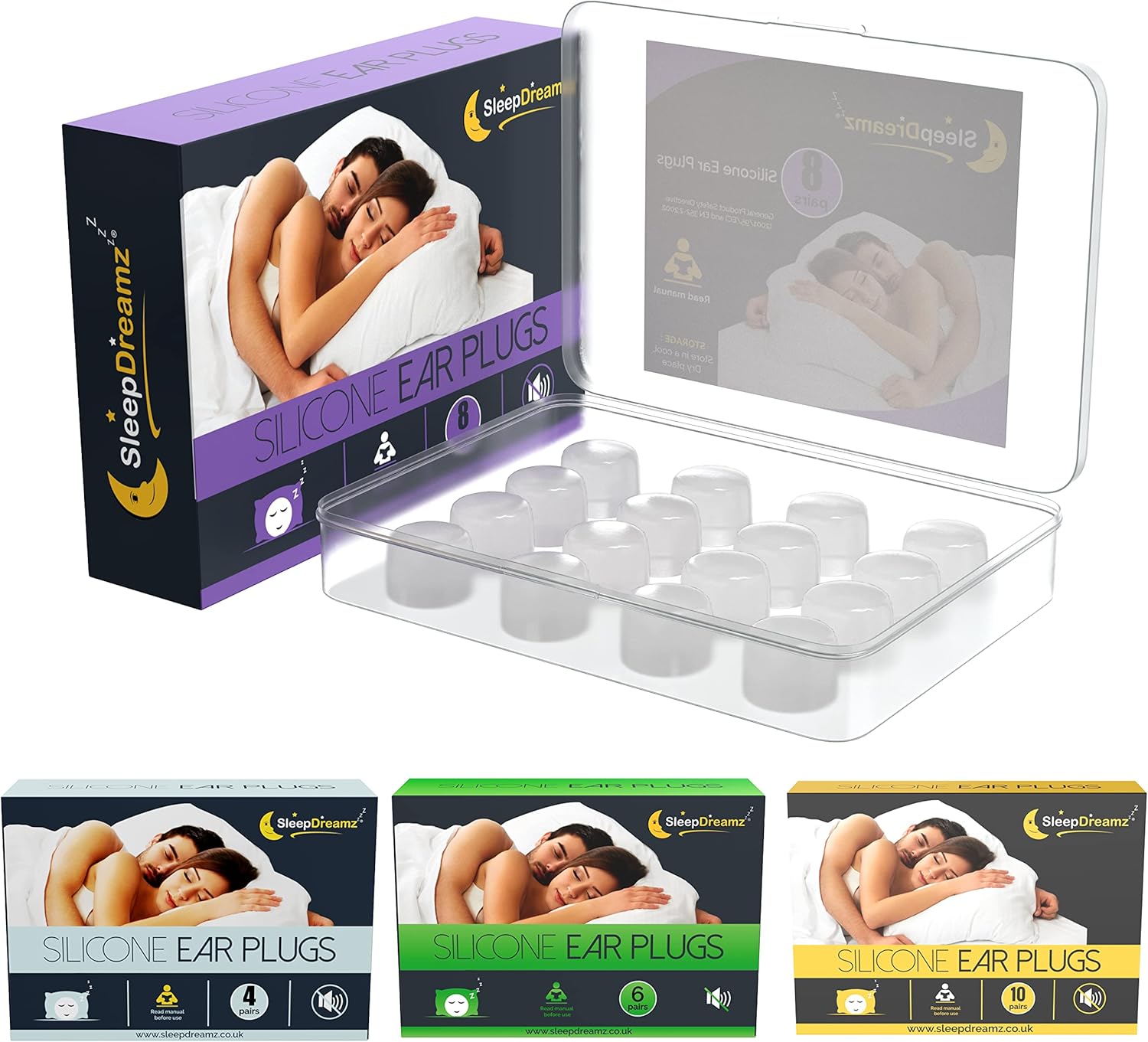 Premium Ear Plugs for Sleeping - 8 Pairs, White - Noise Cancelling Earplugs for Peaceful & Uninterrupted Sleep - Soft & Comfortable Silicone Ear Plugs for Work, Concerts & Travel by SleepDreamz