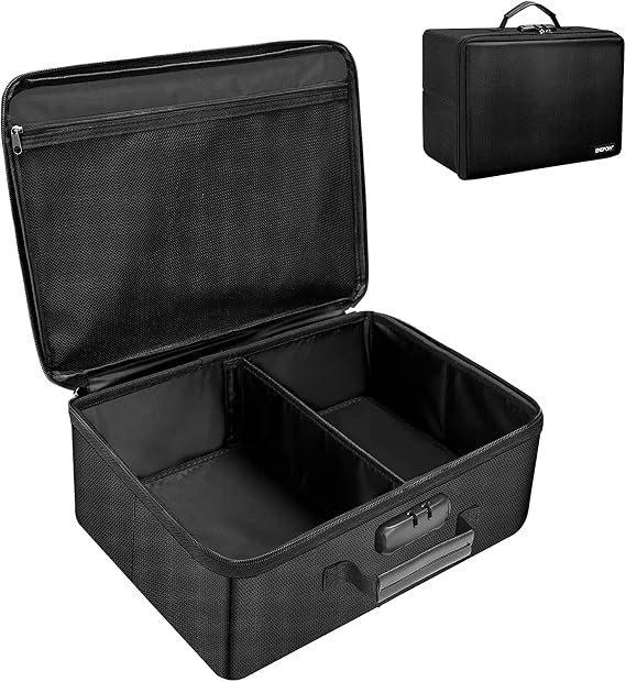 ENGPOW Fireproof Photo Storage Box with Lock,Photo Box Organizer with Divider&Mesh Bag,Collapsible Portable Photo Storage Containers with Handle for Photos, Picture,Scrapbook,Art,Craft(Box Only)