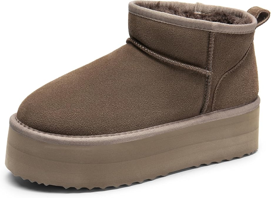DREAM PAIRS Women's Platform Anti-Slip Mini Boots | Waterproof genuine suede upper, 17mm plush faux fur lining, Triple-layer memory foam cushion for all-day wear