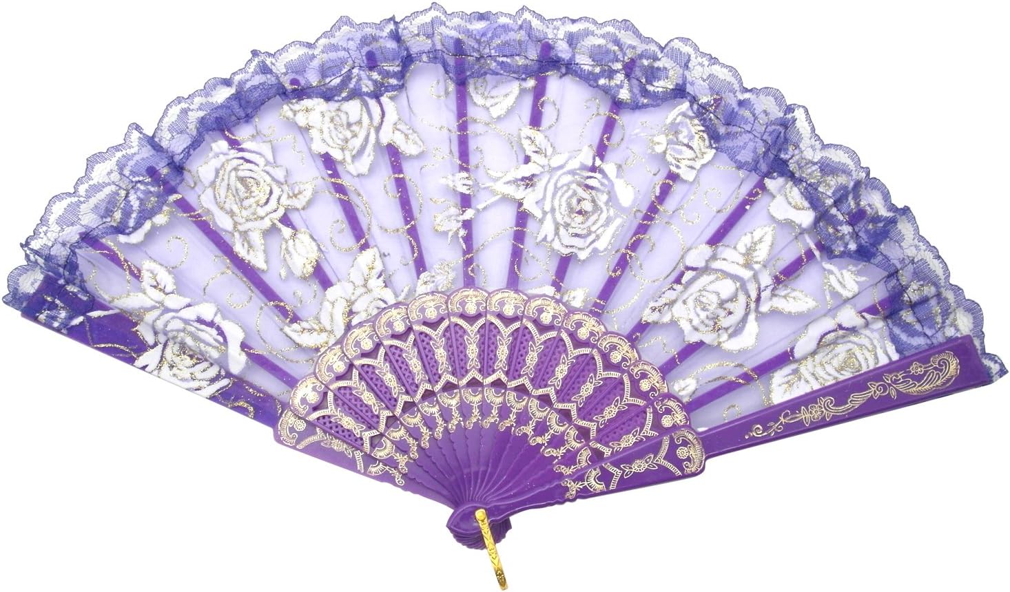 TrendBox Elegant Vintage Retro Flower Rose Lace Handheld Chinese Folding Fan for Dancing Ball Parties Ladies - 1 Set (10 Colors)