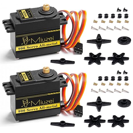 MG996R Servo Motor Metal Gear High Torque for 1/10 RC Car Boat (2) | 15.2kg.cm Torque, 0.13S/60Speed @6V. 55g, Digital 180 Degree, Steering Kit with Arm for RC Robot Helicopter Arduino Plane